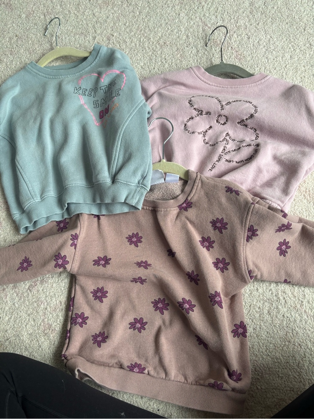 Zara Girls Sweatshirt Trio - Mint, Light Pink, Mauve with Purple Floral